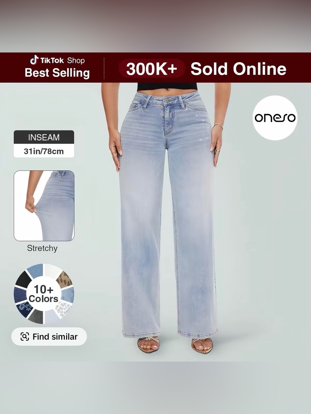ONeSO Mid Rise Wide Leg Stretch Jeans Light Wash Size 16W NWT